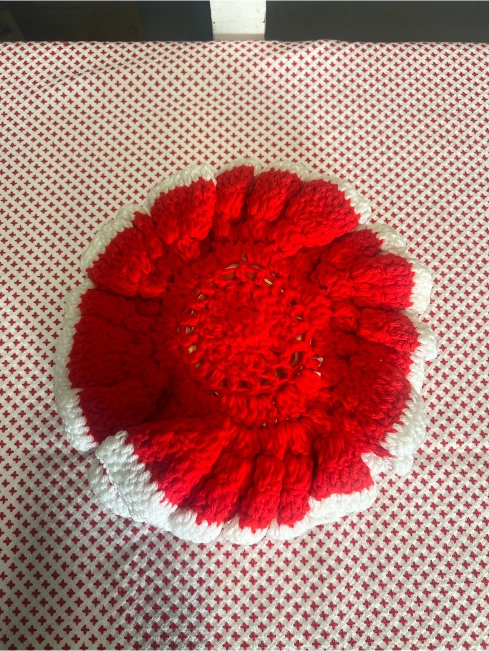 Vintage Santa face decor crocheted holiday Christmas kitch grandma core retro
